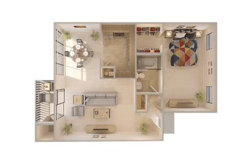 Floor plan for 1 bed, 1 bath, 846 sqft